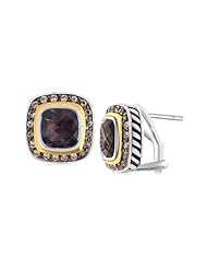 18K Yellow Gold and Sterling Silver Smokey Quartz and Coffee Diamonds Earrings