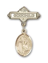 14K Gold Baby Badge with St. Paul of the Cross Charm and Godchild Badge Pin