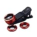 New Clip Lens Apexel 3 in 1 Phone Lens Kit 180 Degree Fisheye + 0.65x Supreme Wide Angle + 10x Macro Lens for Iphone Samsung Phones Tablets Red