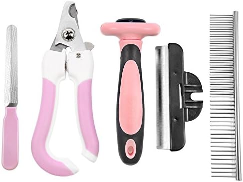 Pet Grooming Set of Pet Shedding Brush &amp; Pet Comb &amp; Pet Nail Clippers &amp; Pet Nail File for Small,Medium &amp; Large Dogs &amp; Cats,Short &amp; Long Hair (Pink)