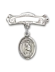 Sterling Silver Baby Badge with St. Regina Charm and Arched Polished Badge Pin