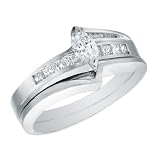 Diamond Engagement Ring & Wedding Band Set 5/8 Carat (ctw) in 14K White Gold