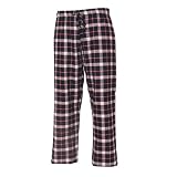Black and Pink tartan plaid check flannel cotton pants for lounging, sleep, sports. Unisex relaxed fit, available in 5 Adult sizes, exposed elastic waist
