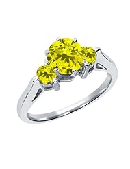 0.68 Ct Round Canary SI1/SI2 Diamond 18K White Gold 3-Stone Ring
