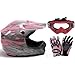 TMS® Youth Pink Dirt Bike ATV Motocross Helmet with Goggles and Gloves (Large)