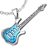 New Men's Stainless Steel 2-Tone Guitar Pendant & Chain - Length 50cms