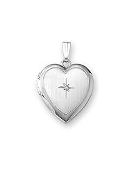 14k White Gold and Diamond Heart Locket 3/4 inch x 3/4 inch Solid 14K White Gold