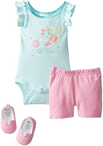 BabyGear Baby-Girls Newborn Girls 3 Piece Set Bodysuit Bike Shorts and Shoe-Bumble Bee, Aqua, 0-3 Months