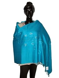 Rich Blue Wraps Shawls Crewel Embroidery Kashmiri Pashmina Shawl