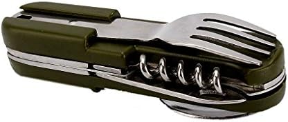 WPSo Stainless Steel Multi-function Pocket Knife Fork Spoon Diner Set Multifunction Camping Tableware (Green)
