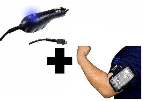 High Quality Sprint Motorola Titanium Mobile Smartphone (Tangle Free) Rapid LED Indicating Car Charger Adapter w/ Water Resistant Neoprene Sports Gym Jogging Armband