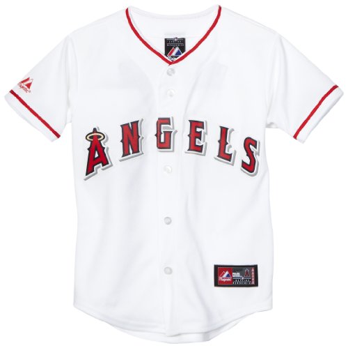 MLB Torii Hunter Los Angeles Angels Youth Short Sleeve 6 Button Synthetic Replica Jersey (White, Medium)