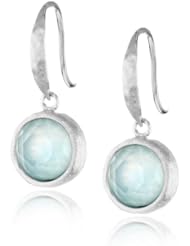 Sterling Silver Gemstone and White Glass Doublets Hammered Domed Shape Dangle Earrings