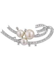 Cubic Zirconia and Sterling Silver White Pearl Pin