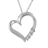 10k White or Yellow Gold Diamond 3-Stone Heart Pendant (1/10 cttw, I-J Color, I2 Clarity)