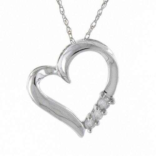 10k White or Yellow Gold Diamond 3-Stone Heart Pendant (1/10 cttw, I-J Color, I2 Clarity)