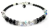 April Crystal Birthstone Bracelets: Sterling Silver Beaded Swarovski Crystal Black Pearl Handmade Bracelets