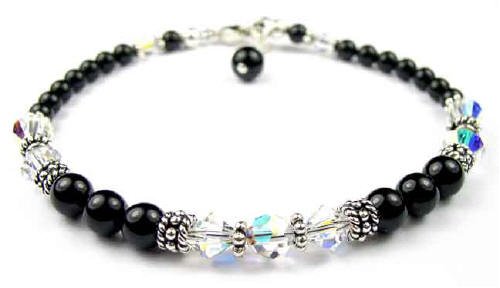 April Crystal Birthstone Bracelets Sterling Silver Beaded Swarovski Crystal Black Pearl Handmade Bracelets