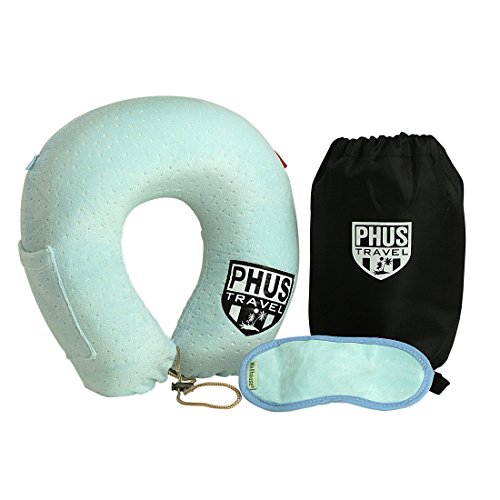 Phus travel neck pillow, 3 piece set, 300 gram memory f…