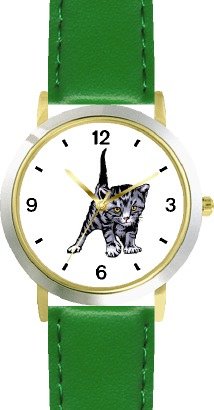 WATCHBUDDY® DELUXE TWO-TONE THEME WATCH - Playful Gray Tabby Kitten Cat 