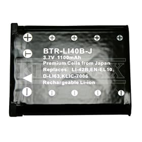 1100mAh LI-40B / EN-EL10 Battery for Olympus Stylus 700, 710, 720SW, 725SW, 730, 740, 750, 760, 770SW, 780, 790SW, 820, 830, 840, 850SW, 1200, FE-240, FE-250, FE-280, FE-290, FE-300, FE-340, FE-350; Nikon Coolpix S200, S210, S500, S510, S520, S600