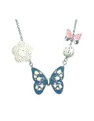 Jewelry: Colorful Butterfly Necklace with Clover and Ball Charm. On 18-inch ("Princess") Rolo Necklace and 3 Inches Adjustable Chain/extenders. Lobster Clasp Closure. Nickel-free and Lead-free. - éliane