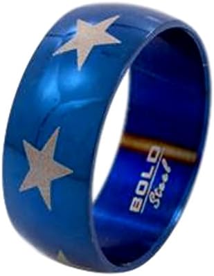 Stunning and Unique Stars Cobalt Blue Stainless Steel Ring : Size 13