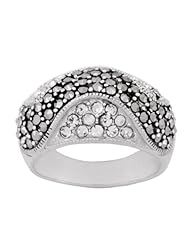 Sterling Silver Marcasite Clear Crystal Wave Band Ring
