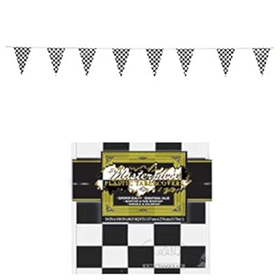 Checkered Flag - RACING Decorations 100' PENNANTS & Tablecloth 54" x 108" - RACE CAR Party Event DECOR Banners NASCAR