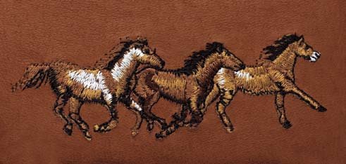 Leather Small Shoulder Bag with horse Embroidery 3 Running Horses Tan Leather