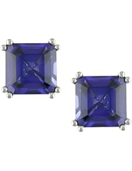 10k White Gold Created Sapphire Earrings