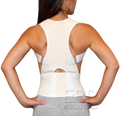EBP Medical New Fully Adjustable Back Brace Belt for Posture Correction and Back Pain Support - Neoprene - UNISEX (Large, White)