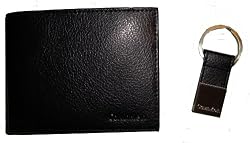 Men's Calvin Klein Wallet Black Leather Passcase w/ Key Chain Set