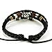 MORE FUN Oval Black Beads Pure Manual Multi-layer Leather Wrap Bracelet Adjustable