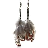 Mocha Brown Six Feather Dangle Earrings, 4 1/2 Inches Long, CLEARANCE PRICED, LIMITED QUANTITY AVAILABLE