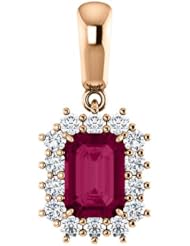 18K Rose Gold 7.00x5.00mm Emerald Cut Rhodolite Garnet and Diamond Pendant -- LIFETIME WARRANTY