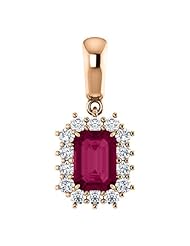 14K Rose Gold 7.00x5.00mm Emerald Cut Rhodolite Garnet and Diamond Pendant -- LIFETIME WARRANTY