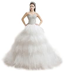 Strapless Tulle Beaded Lace-Up Applique Empire   Waistline Full Length Wedding Dress  with a Chapel Train 