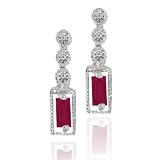 14k White Gold Ruby and Diamond Earrings (.06 cttw, I-J Color, I1 Clarity)