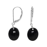 Sterling Silver Cabachon Onyx Leverback Earrings