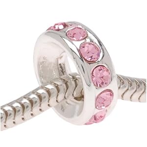 Silver Plated Rondelle Bead Adorned With SWAROVSKI ELEMENTS Crystal Lt Pink - Fits Pandora (1)