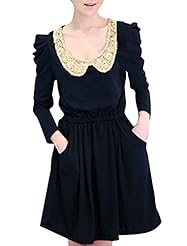 Elasticized   Waistline Polyester/Spandex Puff Sleeves Sequined Short  Dress