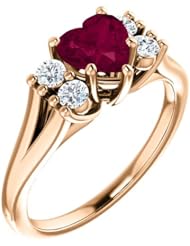 14K Rose Gold 6.00x6.00mm Heart Cut Rhodolite Garnet and Diamond Ring -- LIFETIME WARRANTY