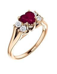 18K Rose Gold 6.00x6.00mm Heart Cut Rhodolite Garnet and Diamond Ring -- LIFETIME WARRANTY