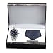 3-Piece Mens Designer Watch Gift Set - Silver Wrist Watch, Blue Tie and Clip/Pin