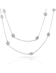 Bling Jewelry CZ Pave 5 Leaf Clover Silvertone Long Necklace 42in