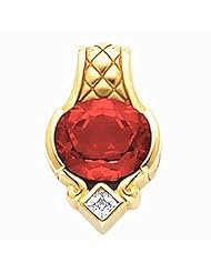 14K Yellow Gold Oval Cut Chatham Created Ruby and Diamond Pendant -- LIFETIME WARRANTY