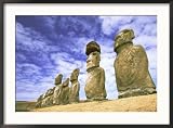 15 Moais, Ahu Tongariki, Easter Island, Chile Framed Photographic Poster Print by Walter Bibikow, 36x26