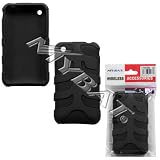 APPLE iPHONE 3G Black Fishbone Phone Protector Case Durable Black Strong Silicone SKIN + Lanyard