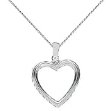 Sterling Silver Diamond Cut Edge Open Heart Shaped Pendant on Fine Rolo Chain Necklace 16+2in